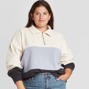 Color block pullover quarter zip sweater